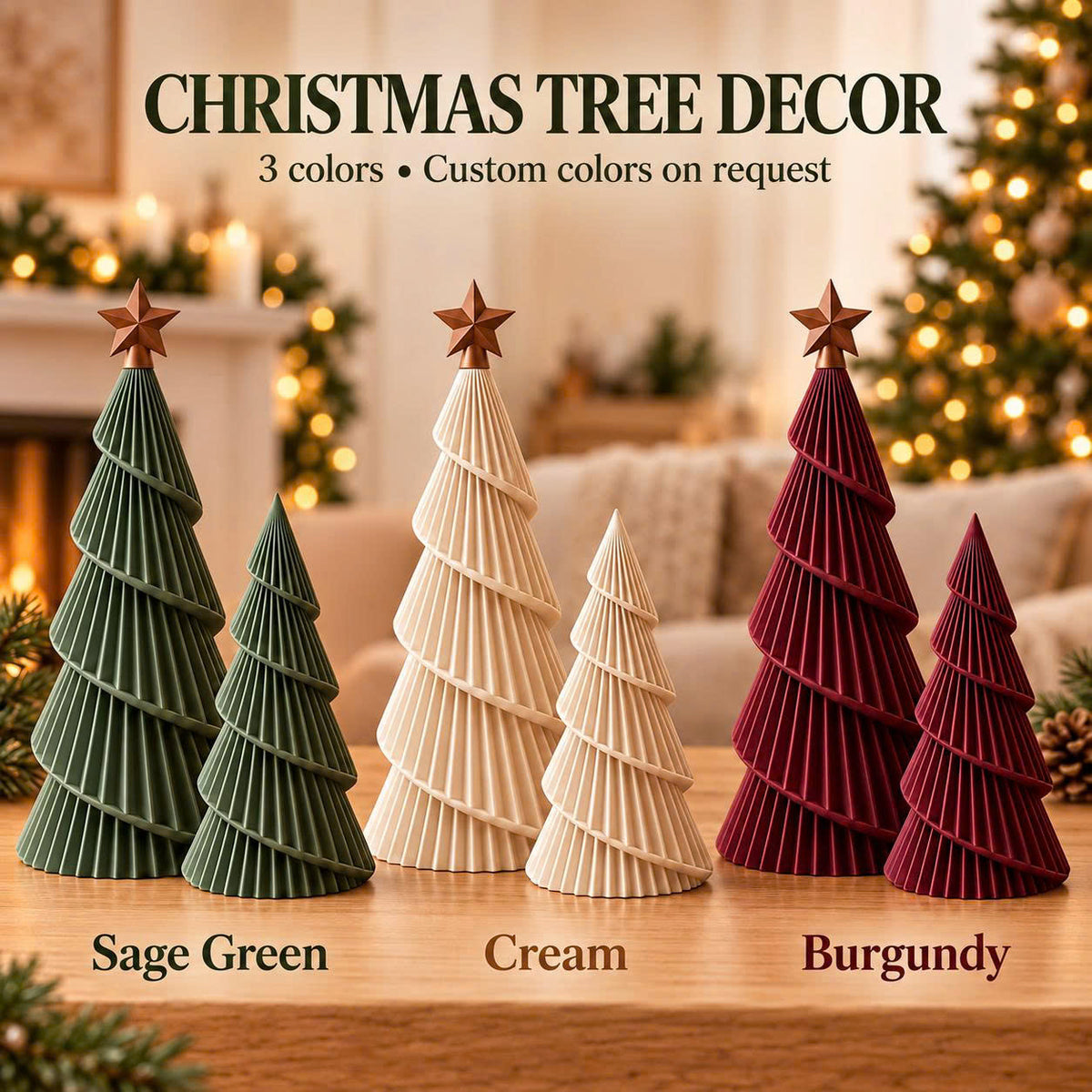 3D Printed Christmas Tree Decor, Modern Green Spiral Christmas Trees, Minimalist Holiday Table Decoration