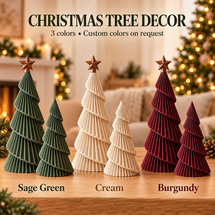 3D Printed Christmas Tree Decor, Modern Green Spiral Christmas Trees, Minimalist Holiday Table Decoration