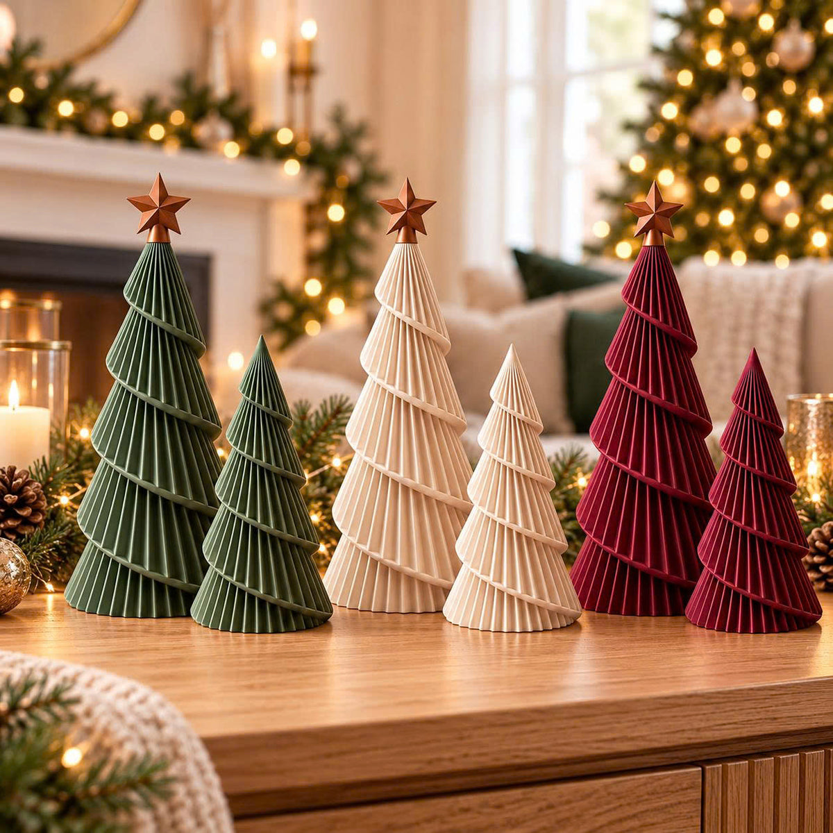 3D Printed Christmas Tree Decor, Modern Green Spiral Christmas Trees, Minimalist Holiday Table Decoration