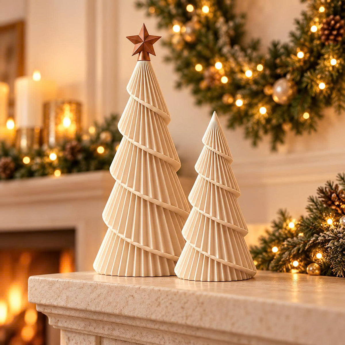 3D Printed Christmas Tree Decor, Modern Green Spiral Christmas Trees, Minimalist Holiday Table Decoration