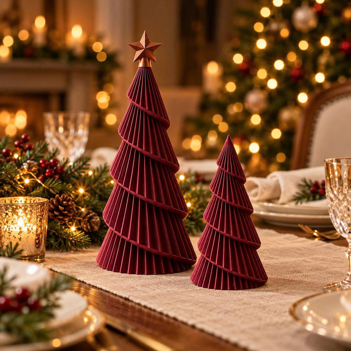 3D Printed Christmas Tree Decor, Modern Green Spiral Christmas Trees, Minimalist Holiday Table Decoration