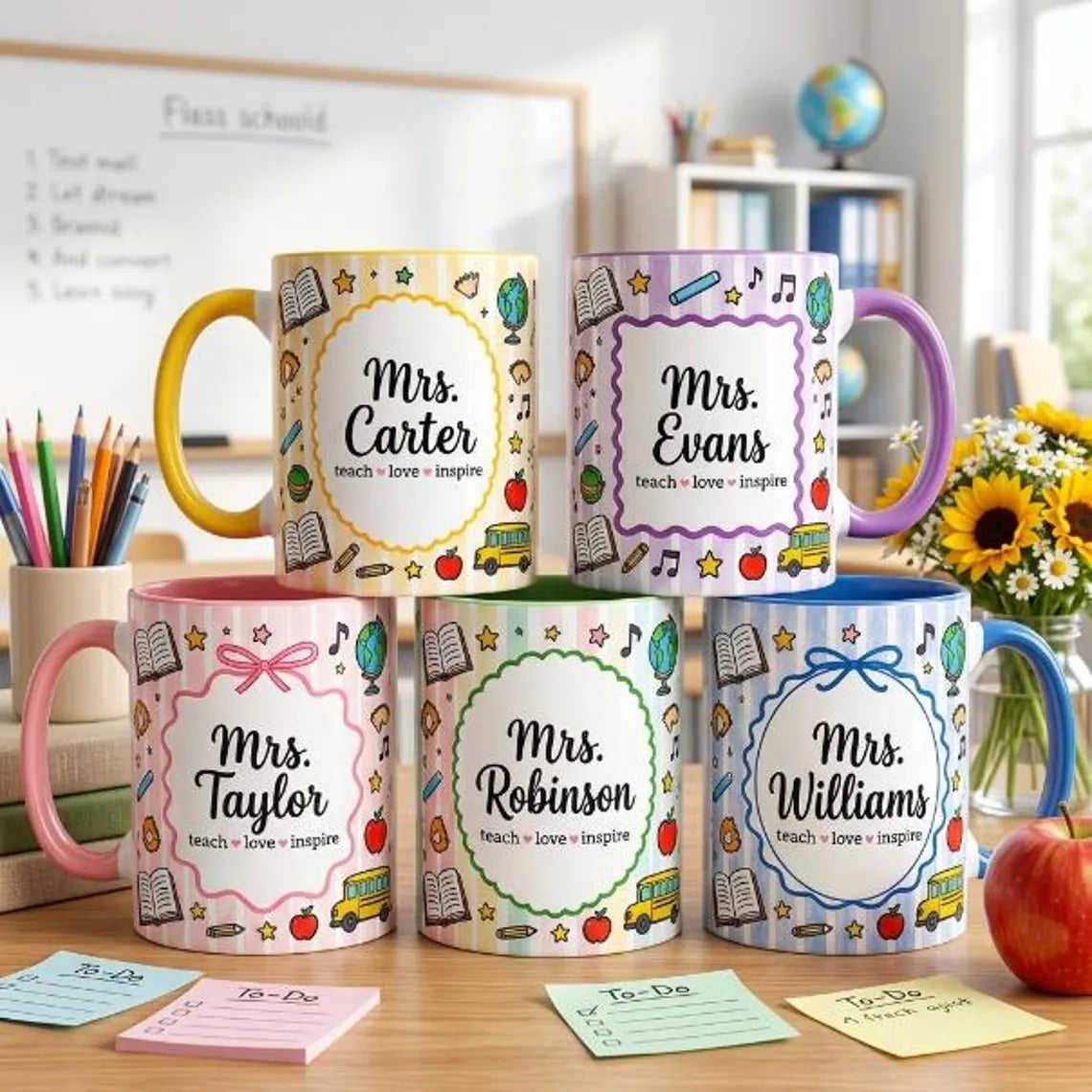 Personalized Teacher Mug, Custom Name Two-Tone Coffee Mug, Teacher Appreciation Gift, Back to School Gift for Teachers