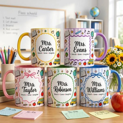 Personalized Teacher Mug, Custom Name Two-Tone Coffee Mug, Teacher Appreciation Gift, Back to School Gift for Teachers