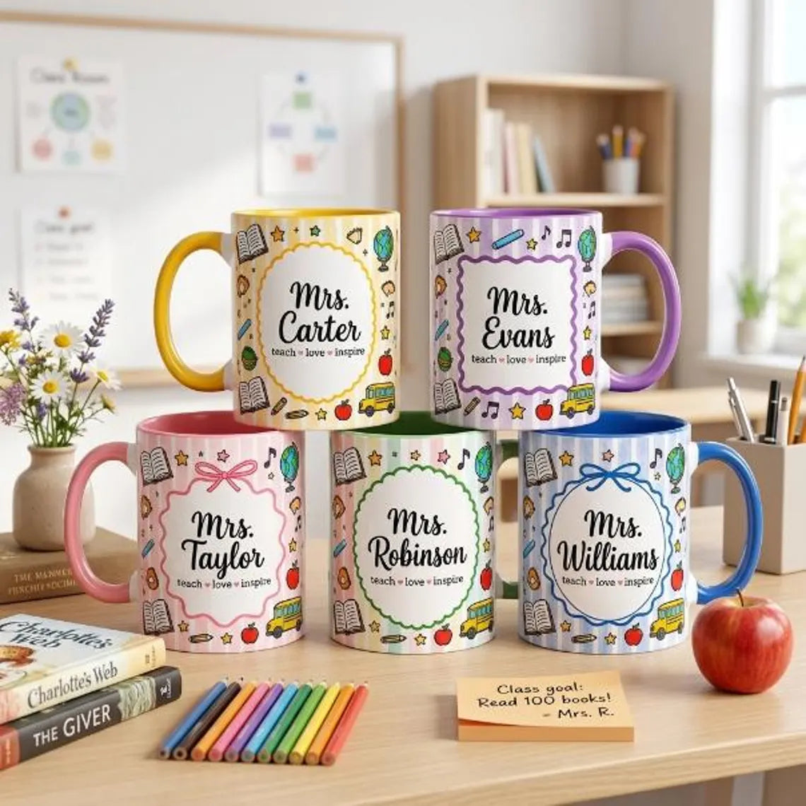 Personalized Teacher Mug, Custom Name Two-Tone Coffee Mug, Teacher Appreciation Gift, Back to School Gift for Teachers