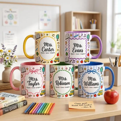 Personalized Teacher Mug, Custom Name Two-Tone Coffee Mug, Teacher Appreciation Gift, Back to School Gift for Teachers