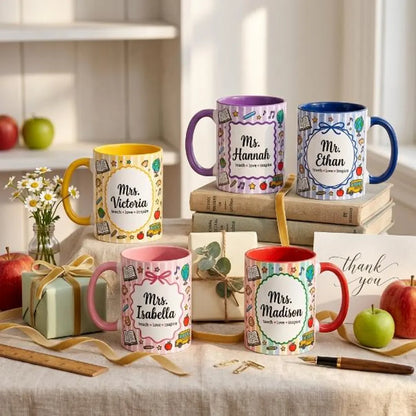 Personalized Teacher Mug, Custom Name Two-Tone Coffee Mug, Teacher Appreciation Gift, Back to School Gift for Teachers