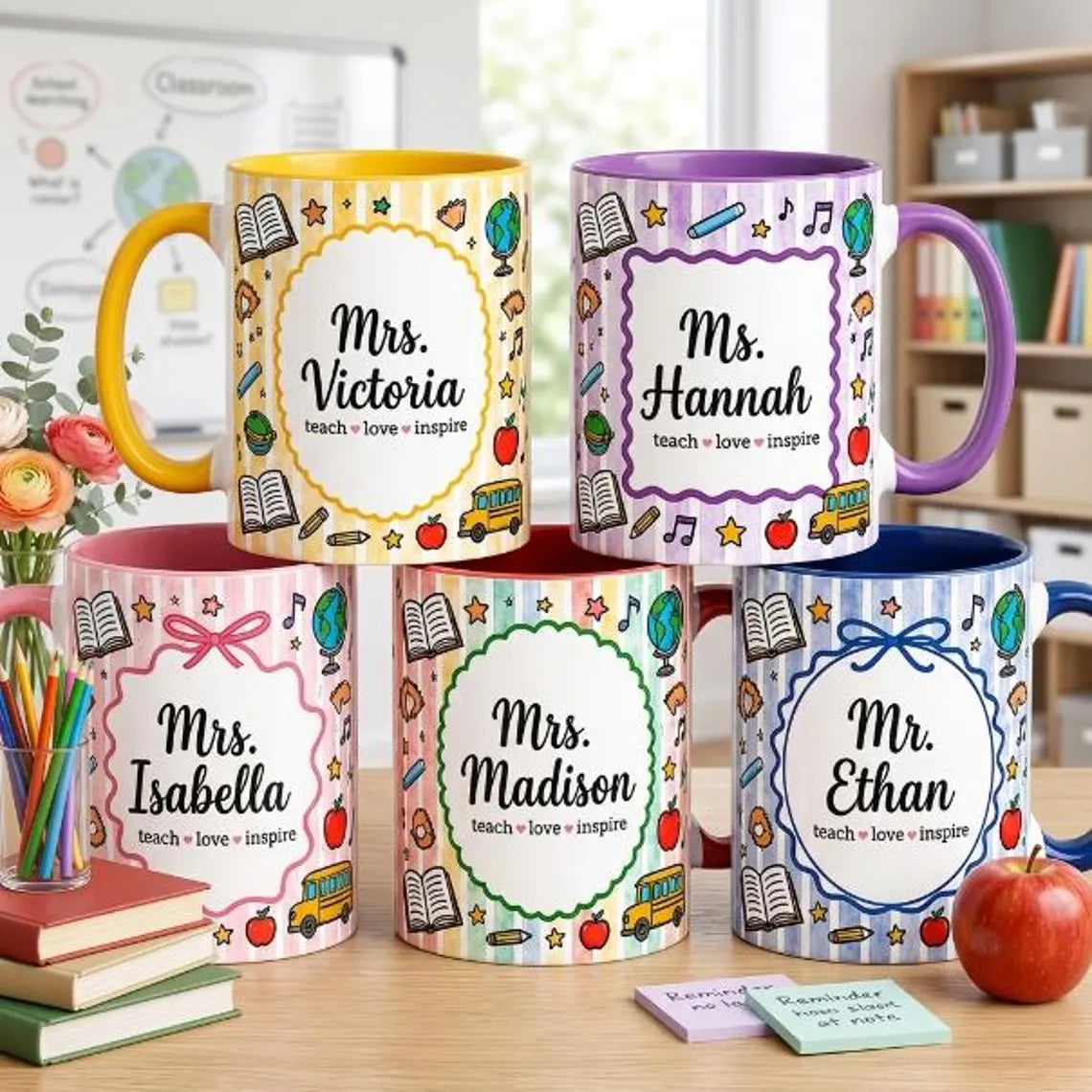 Personalized Teacher Mug, Custom Name Two-Tone Coffee Mug, Teacher Appreciation Gift, Back to School Gift for Teachers
