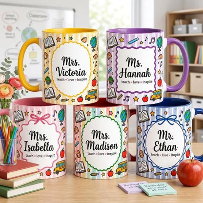 Personalized Teacher Mug, Custom Name Two-Tone Coffee Mug, Teacher Appreciation Gift, Back to School Gift for Teachers