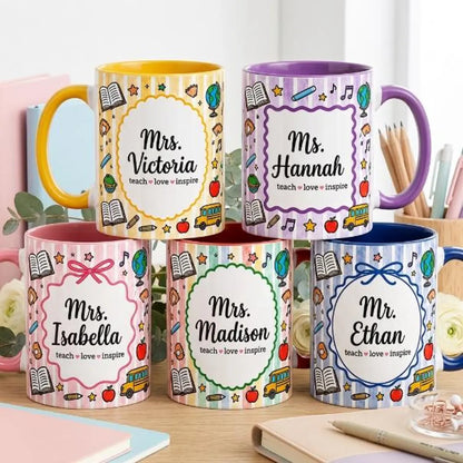 Personalized Teacher Mug, Custom Name Two-Tone Coffee Mug, Teacher Appreciation Gift, Back to School Gift for Teachers