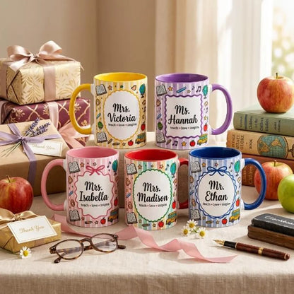 Personalized Teacher Mug, Custom Name Two-Tone Coffee Mug, Teacher Appreciation Gift, Back to School Gift for Teachers