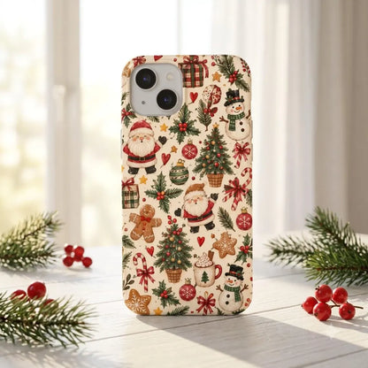 Christmas iPhone Case, Cute Santa Snowman Phone Case, Gingerbread Candy Cane Holiday Pattern Case, iPhone 12 13 14 15 16 17 Case, Christmas Gift