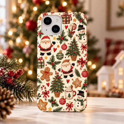 Christmas iPhone Case, Cute Santa Snowman Phone Case, Gingerbread Candy Cane Holiday Pattern Case, iPhone 12 13 14 15 16 17 Case, Christmas Gift