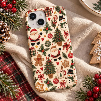 Christmas iPhone Case, Cute Santa Snowman Phone Case, Gingerbread Candy Cane Holiday Pattern Case, iPhone 12 13 14 15 16 17 Case, Christmas Gift
