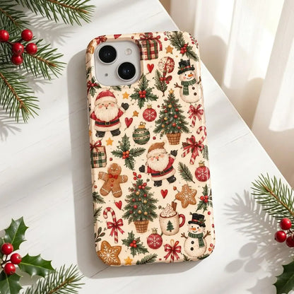 Christmas iPhone Case, Cute Santa Snowman Phone Case, Gingerbread Candy Cane Holiday Pattern Case, iPhone 12 13 14 15 16 17 Case, Christmas Gift