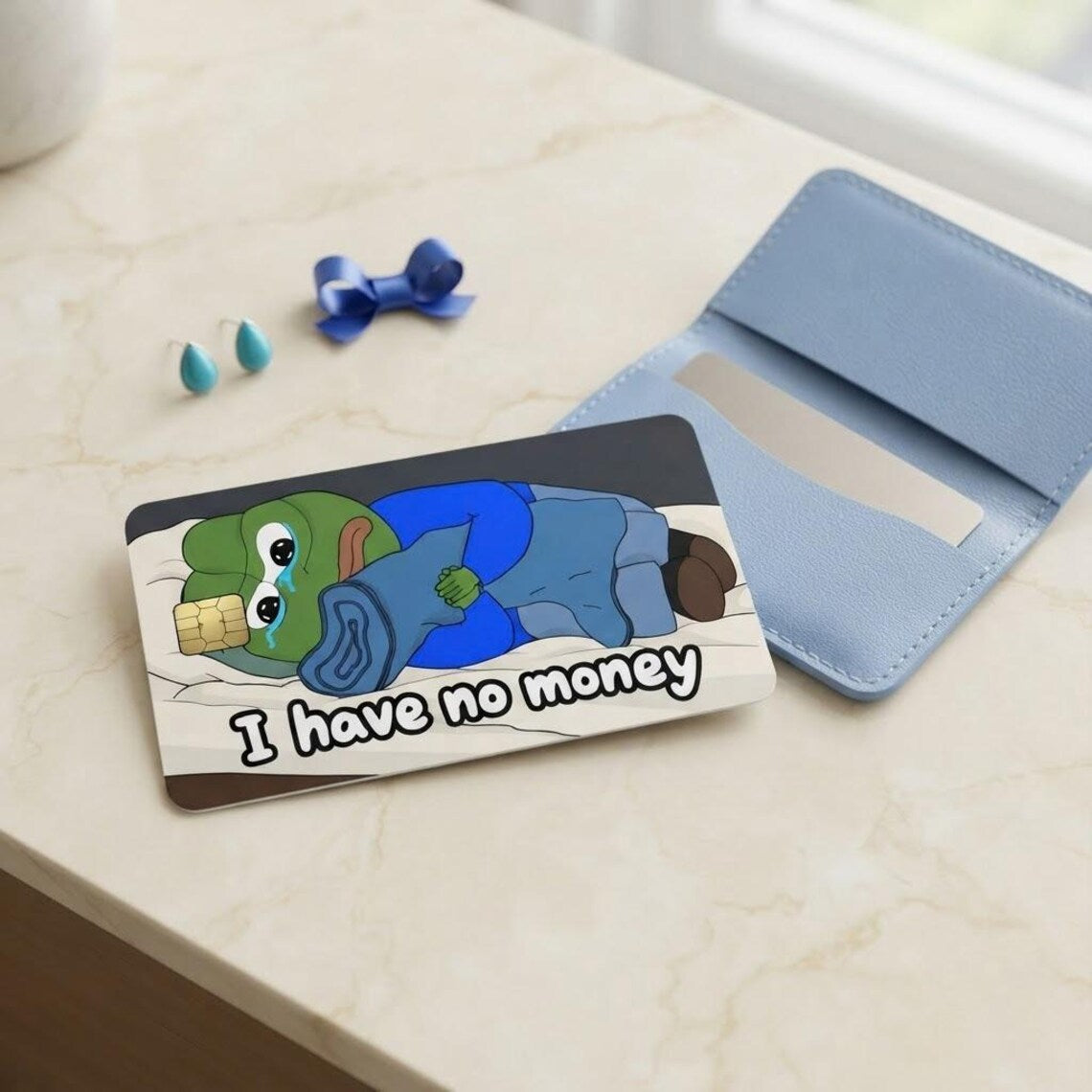 I Have No Money Card Skin, Funny Sad Frog Credit Card Sticker, Broke Meme Debit Card Decal, Vinyl Bank Card Cover, Funny Money Gift