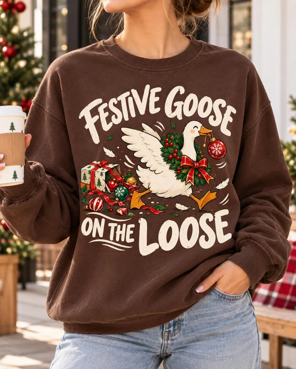 Festive Goose On The Loose Shirt, Funny Christmas Goose Tee, Holiday Duck Shirt, Cute Goose Christmas Comfort Colors T-Shirt