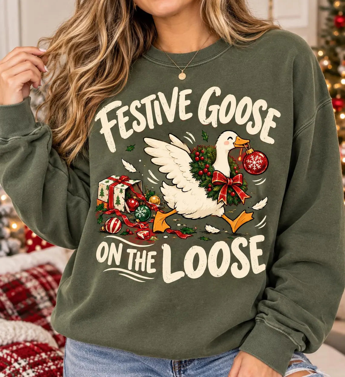 Festive Goose On The Loose Shirt, Funny Christmas Goose Tee, Holiday Duck Shirt, Cute Goose Christmas Comfort Colors T-Shirt