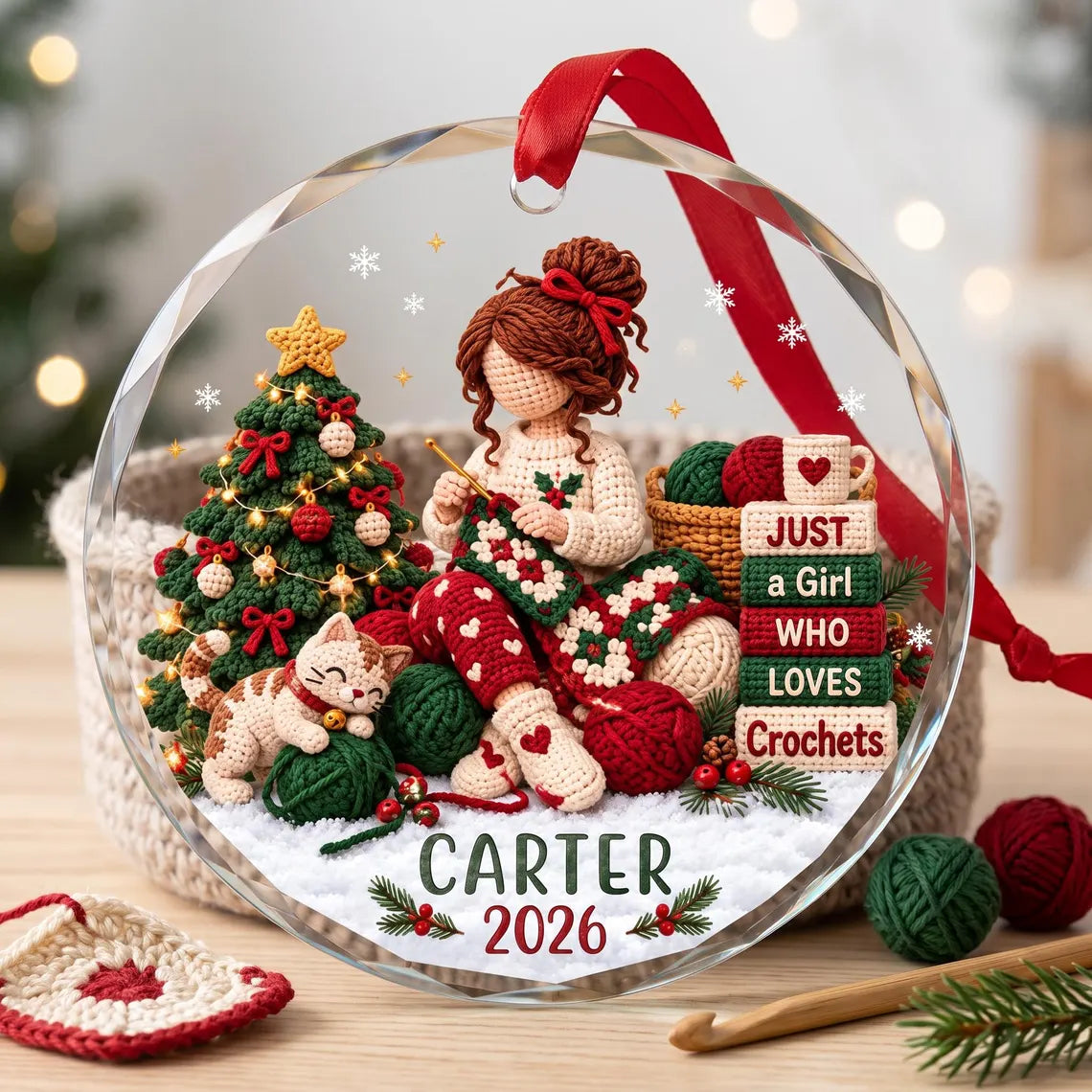 Personalized Crochet Ornament, Just a Girl Who Loves Crochet Christmas Ornament, Custom Name Crocheter Gift, Crochet Lover Xmas Gift
