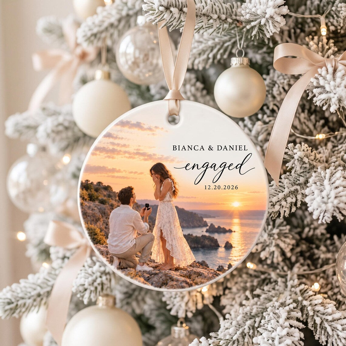 Personalized Engagement Photo Ornament, Custom Engaged Couple Keepsake, Proposal Gift, Christmas Ornament 2026
