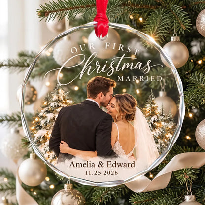 Personalized First Christmas Married Ornament, Custom Wedding Photo Ornament, Newlywed Keepsake, Wedding Gift for Couple