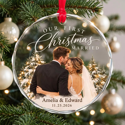 Personalized First Christmas Married Ornament, Custom Wedding Photo Ornament, Newlywed Keepsake, Wedding Gift for Couple