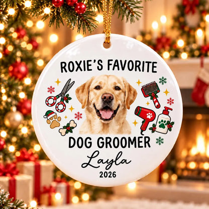 Personalized Dog Groomer Christmas Ornament 2026, Custom Pet Photo Ceramic Ornament, Thank You Gift for Pet Groomer
