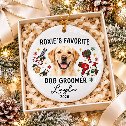 Personalized Dog Groomer Christmas Ornament 2026, Custom Pet Photo Ceramic Ornament, Thank You Gift for Pet Groomer