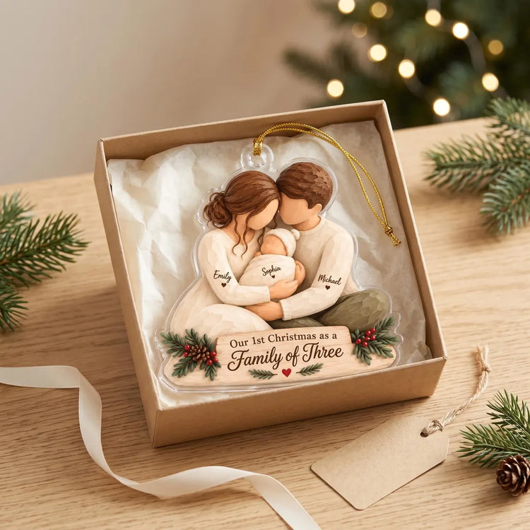 Personalized Family of Three Ornament, First Christmas as a Family of 3, Custom Names Ornament, New Baby Gift