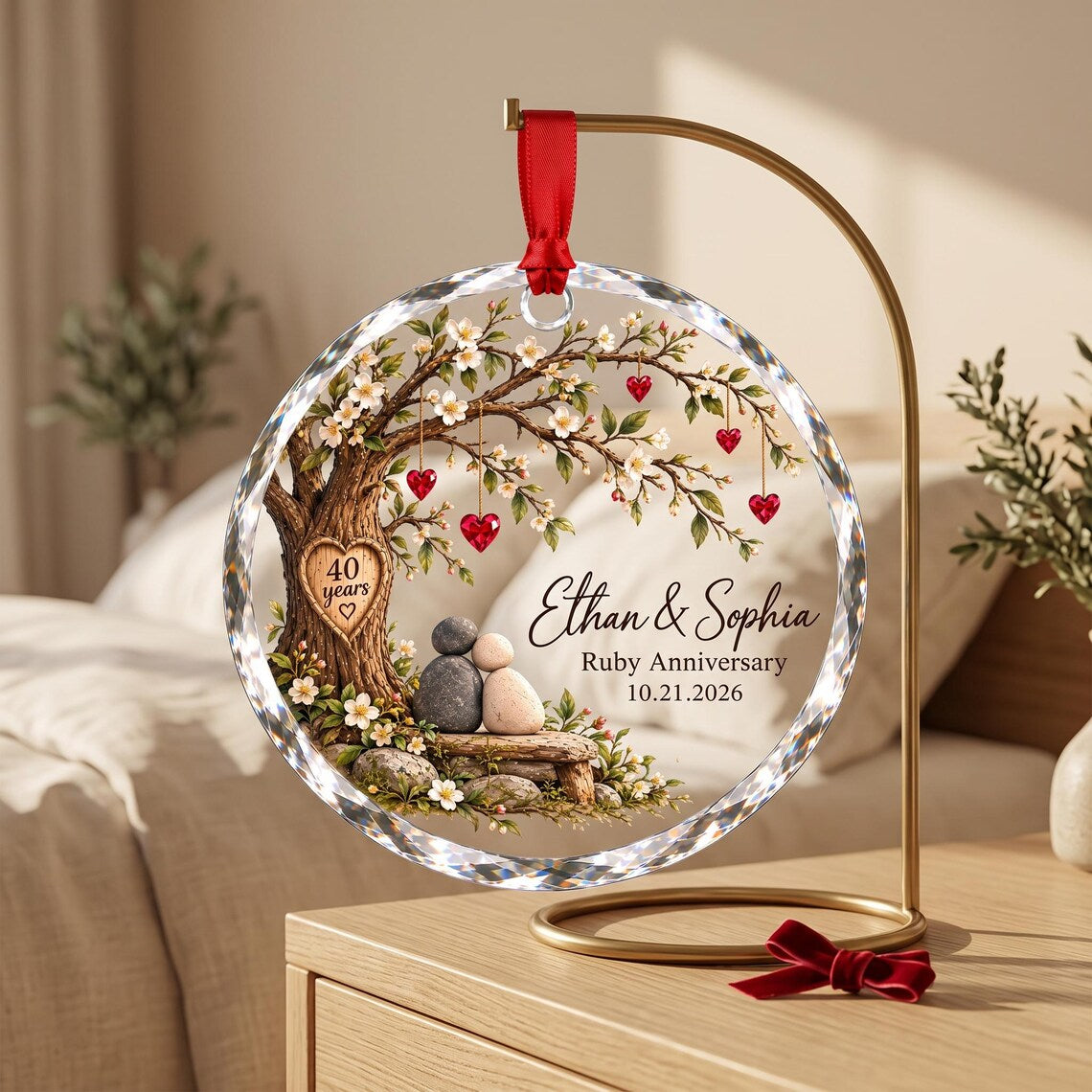 Personalized Ruby Anniversary Ornament, 40 Years Together Couple Keepsake, Custom Names and Date Christmas Ornament, 40th Wedding Anniversary Gift