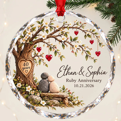 Personalized Ruby Anniversary Ornament, 40 Years Together Couple Keepsake, Custom Names and Date Christmas Ornament, 40th Wedding Anniversary Gift