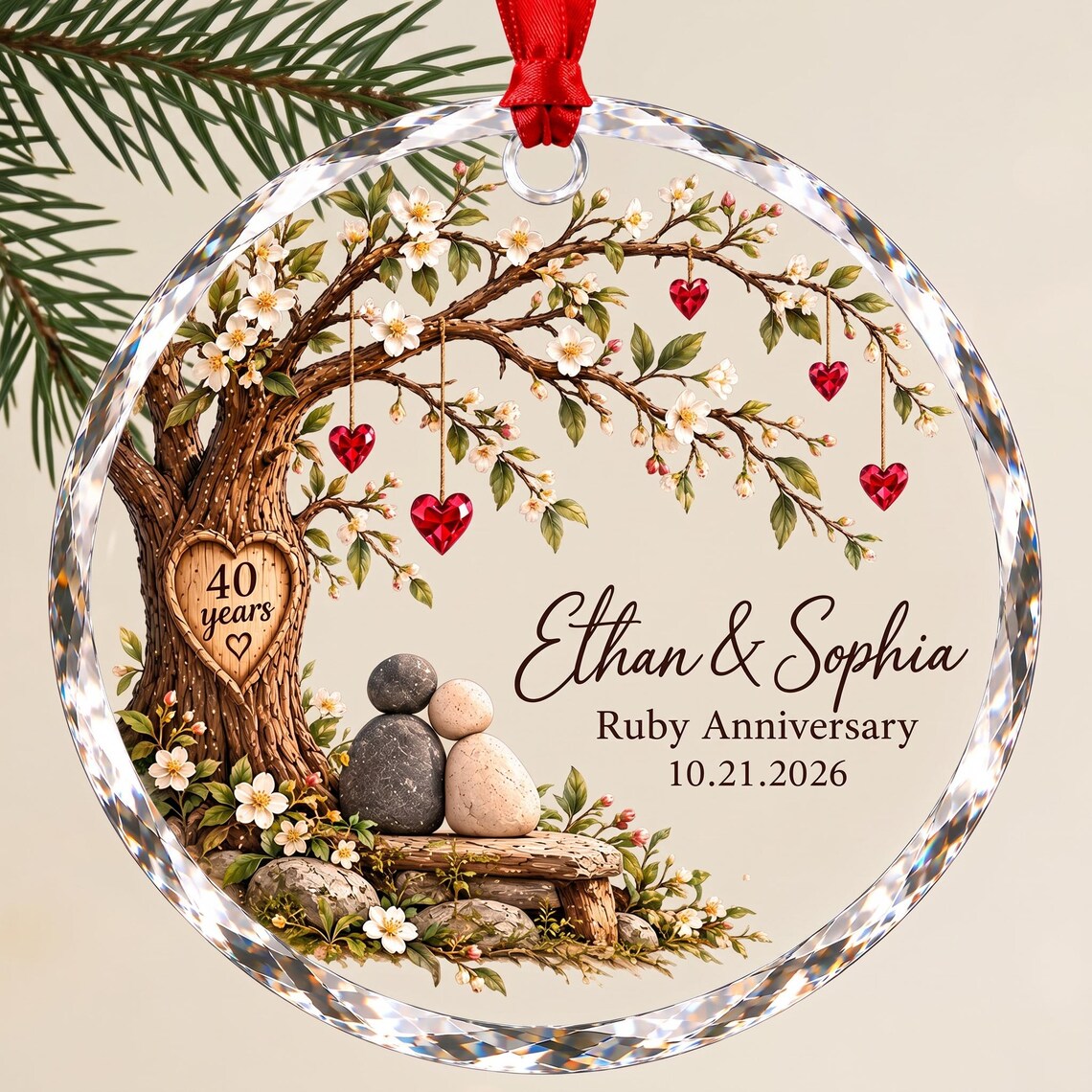 Personalized Ruby Anniversary Ornament, 40 Years Together Couple Keepsake, Custom Names and Date Christmas Ornament, 40th Wedding Anniversary Gift