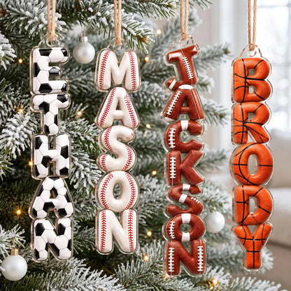 Personalized Sports Name Ornament, Custom Soccer Baseball Football Basketball Ornament, Kids Christmas Gift