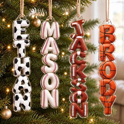 Personalized Sports Name Ornament, Custom Soccer Baseball Football Basketball Ornament, Kids Christmas Gift
