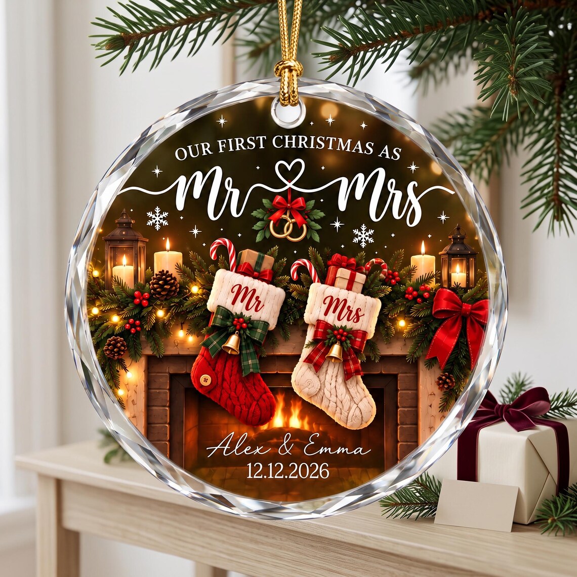 Personalized Mr & Mrs Christmas Ornament, First Christmas Married 2026, Newlywed Couple Keepsake, Wedding Gift for Couple
