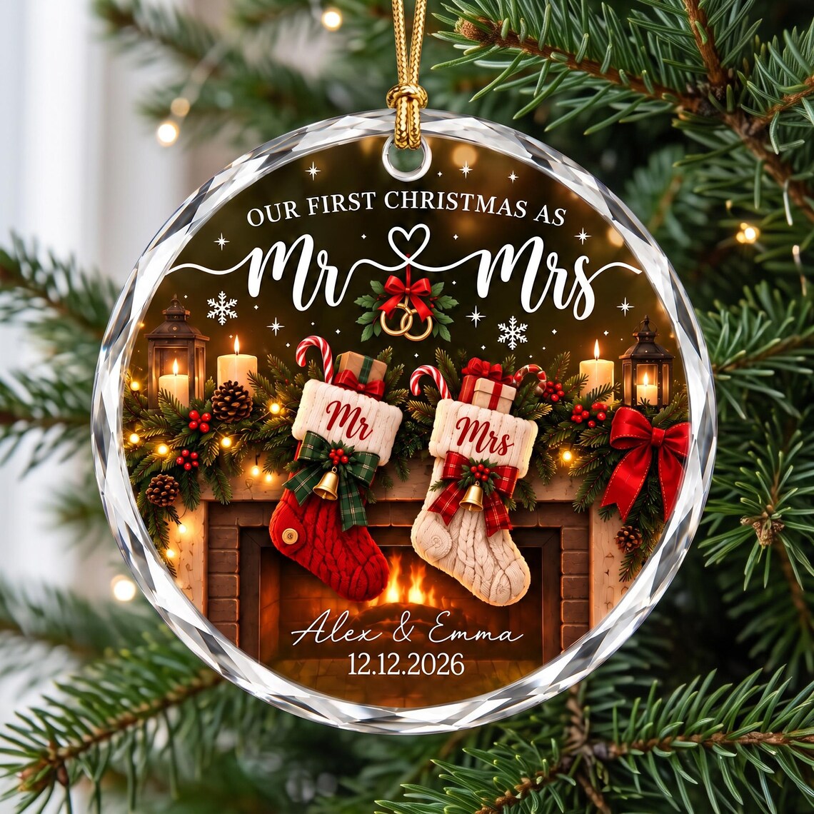 Personalized Mr & Mrs Christmas Ornament, First Christmas Married 2026, Newlywed Couple Keepsake, Wedding Gift for Couple