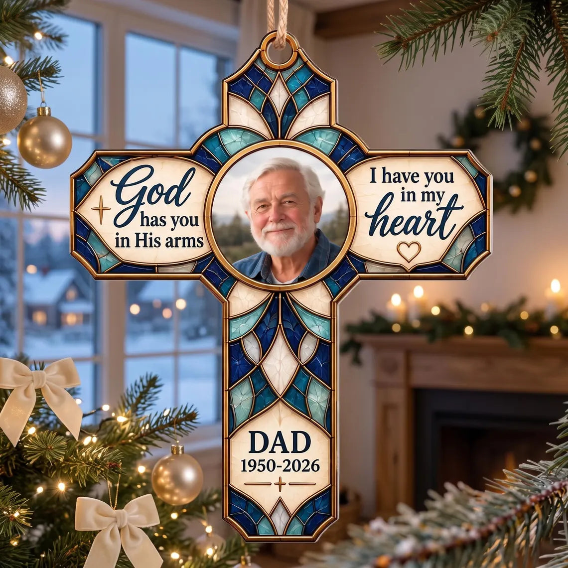 Personalized Memorial Photo Ornament, Custom Cross Remembrance Ornament, In Loving Memory Christmas Keepsake