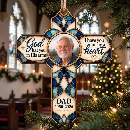 Personalized Memorial Photo Ornament, Custom Cross Remembrance Ornament, In Loving Memory Christmas Keepsake