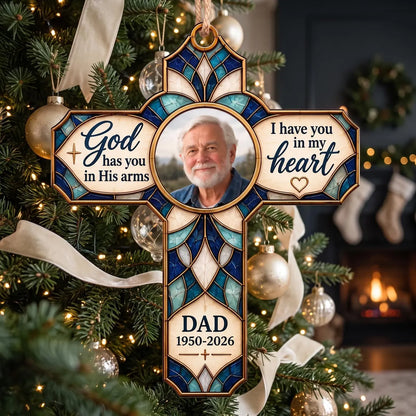 Personalized Memorial Photo Ornament, Custom Cross Remembrance Ornament, In Loving Memory Christmas Keepsake