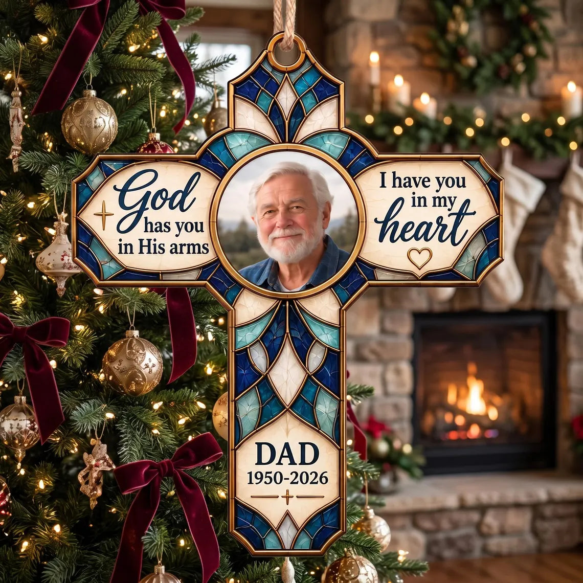 Personalized Memorial Photo Ornament, Custom Cross Remembrance Ornament, In Loving Memory Christmas Keepsake