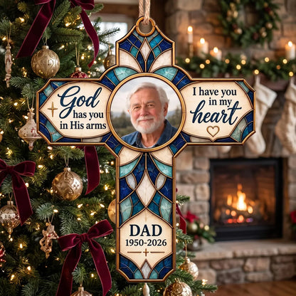 Personalized Memorial Photo Ornament, Custom Cross Remembrance Ornament, In Loving Memory Christmas Keepsake