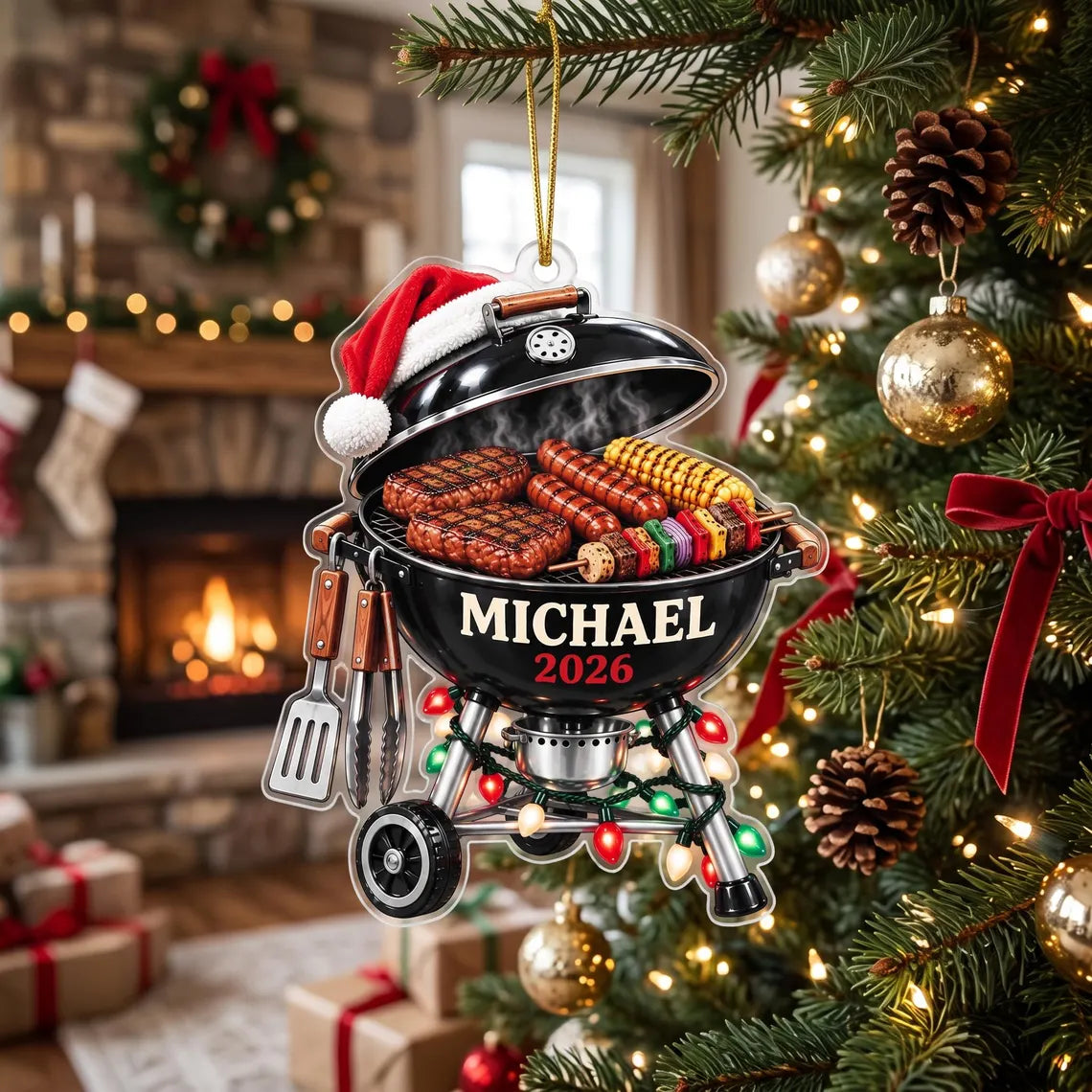 Personalized BBQ Christmas Ornament, Custom Name Grill Ornament, Grill Master Gift for Dad