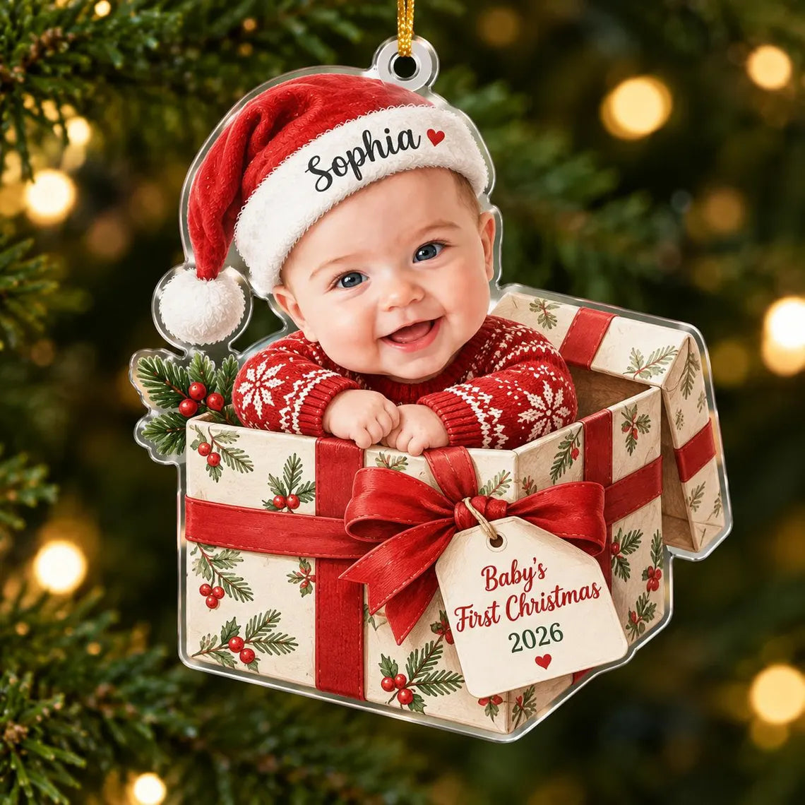 Personalized Baby's First Christmas Ornament, Custom Baby Photo Ornament, Newborn Keepsake Gift for New Parents