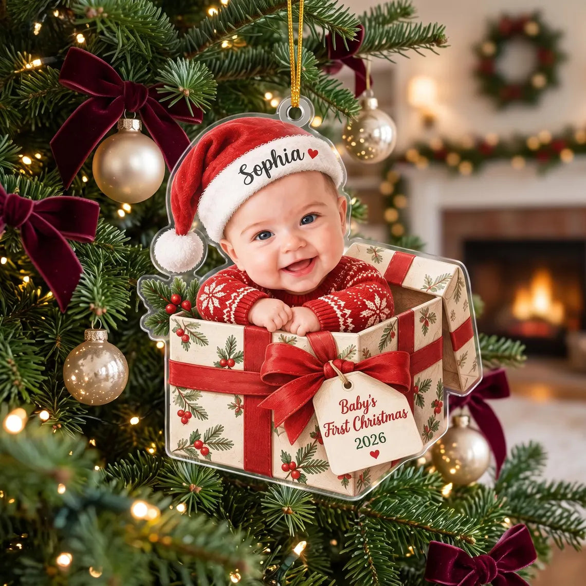 Personalized Baby's First Christmas Ornament, Custom Baby Photo Ornament, Newborn Keepsake Gift for New Parents