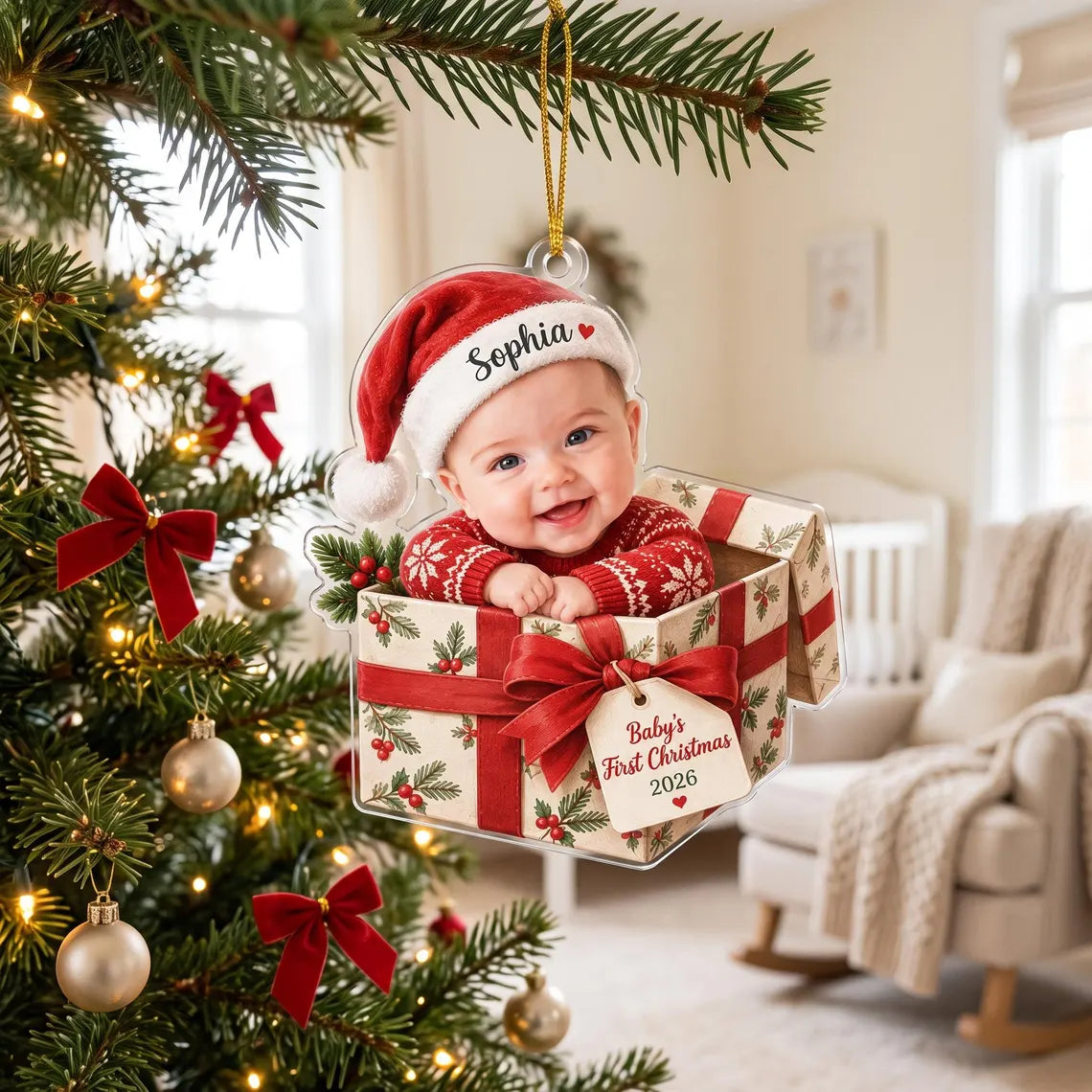 Personalized Baby's First Christmas Ornament, Custom Baby Photo Ornament, Newborn Keepsake Gift for New Parents