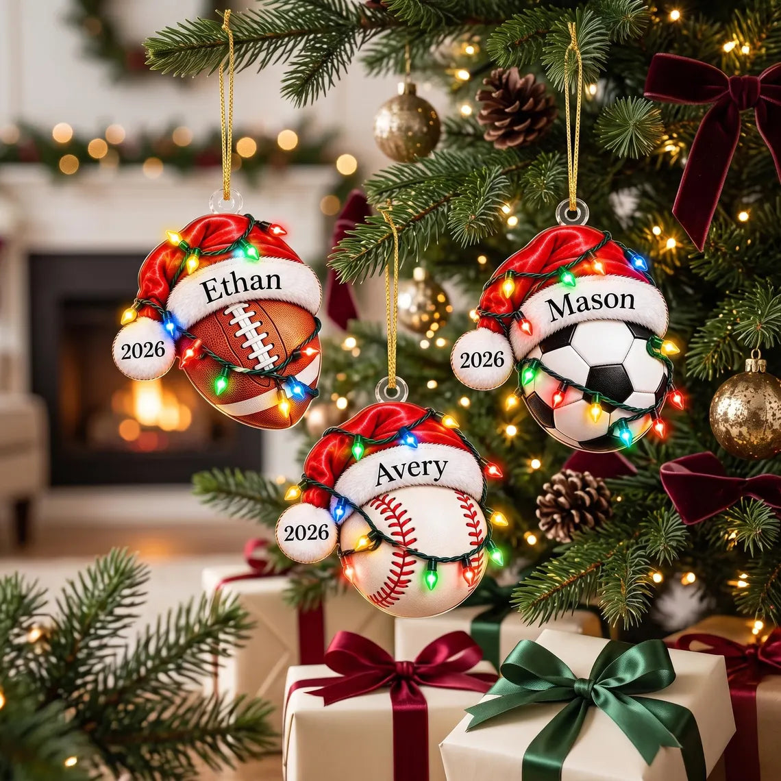 Personalized Sports Christmas Ornament, Custom Name Athlete Ornament, Sports Lover Kids Gift