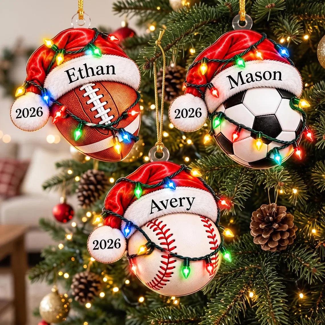 Personalized Sports Christmas Ornament, Custom Name Athlete Ornament, Sports Lover Kids Gift