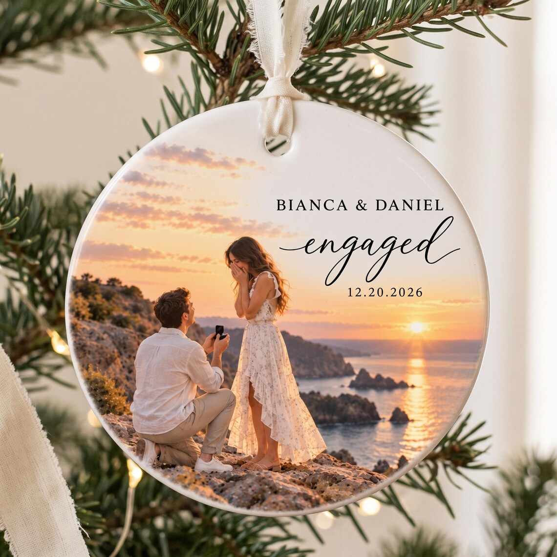 Personalized Engagement Photo Ornament, Custom Engaged Couple Keepsake, Proposal Gift, Christmas Ornament 2026