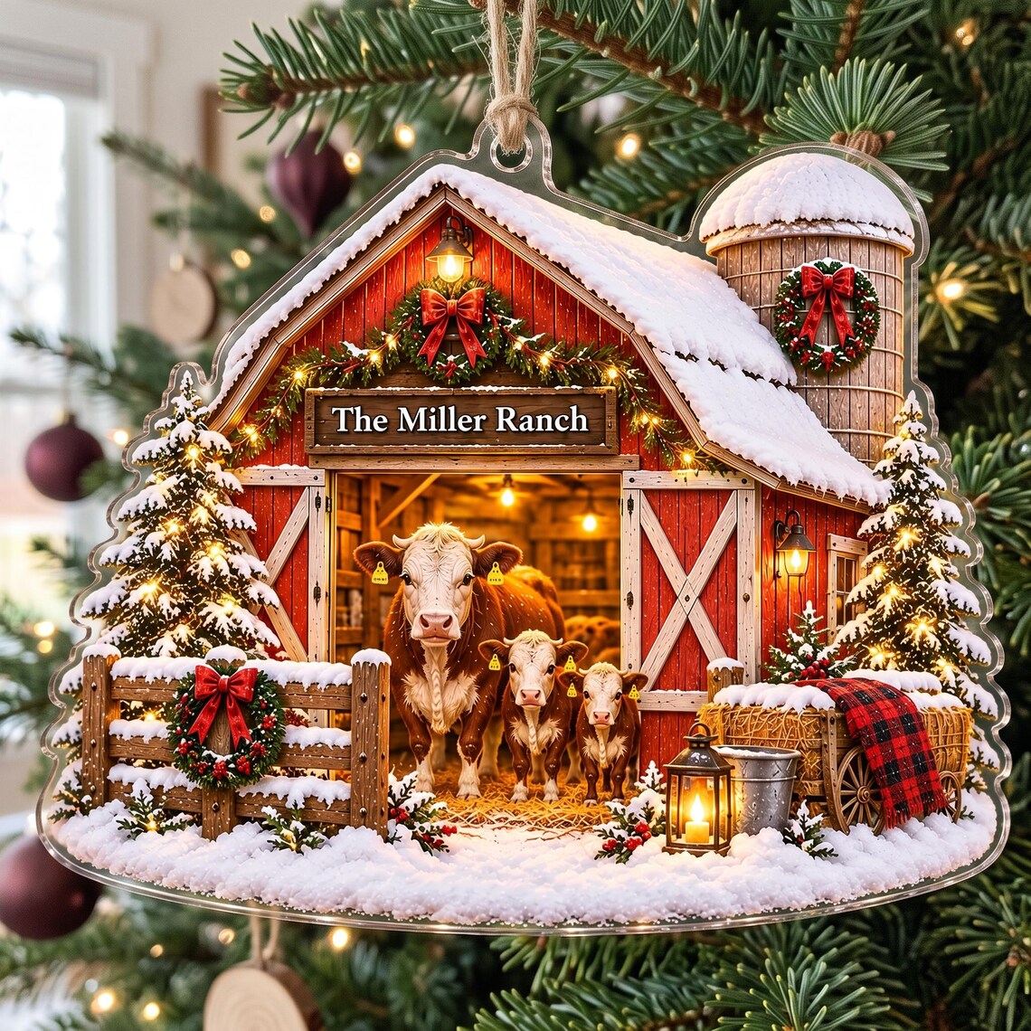 Personalized Farm Christmas Ornament, Custom Name Ranch Ornament, Farmhouse Family Keepsake