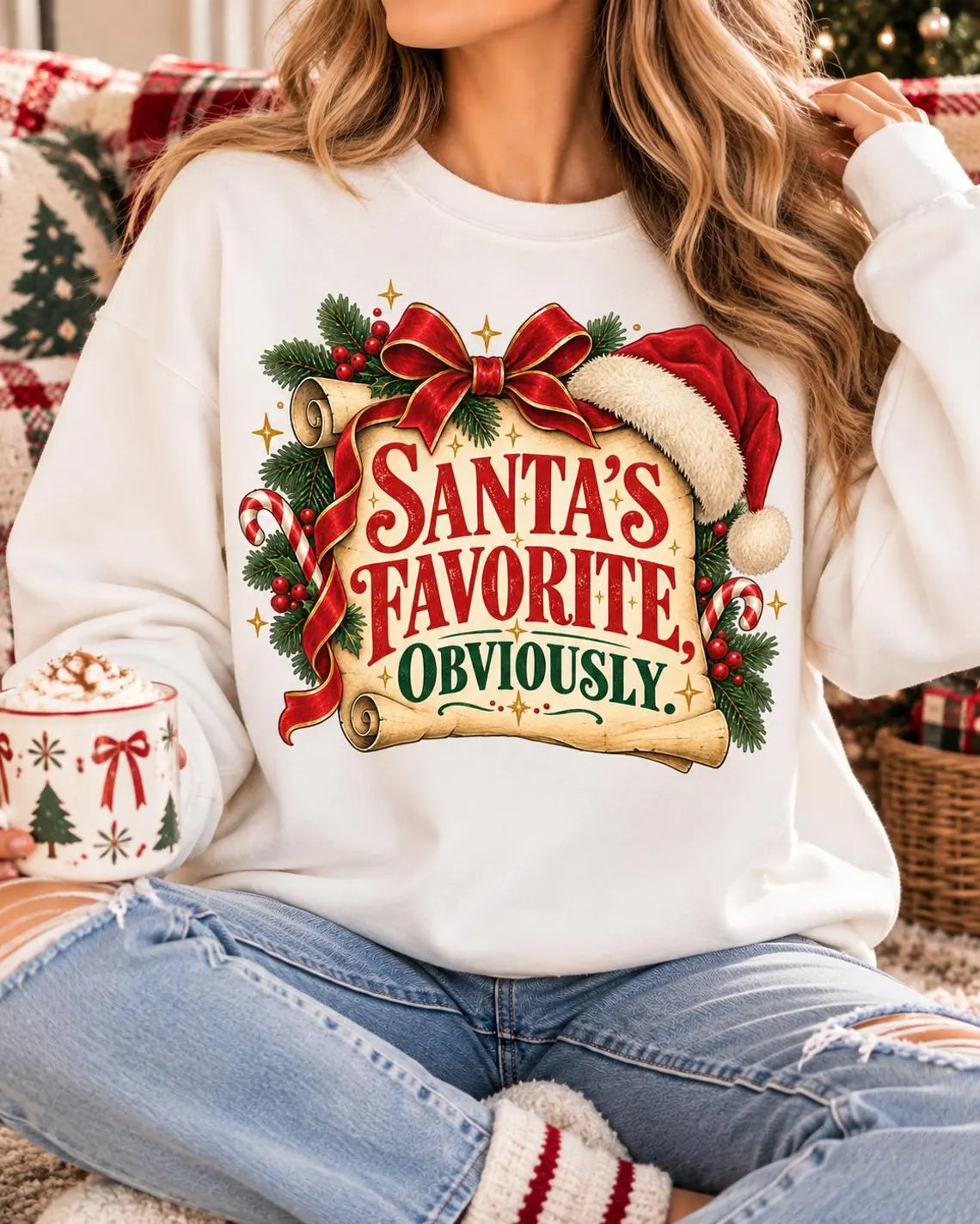 Santa's Favorite Obviously Sweatshirt, Funny Christmas Shirt, Vintage Santa Crewneck, Cute Holiday Sweatshirt, Christmas Gift for Her
