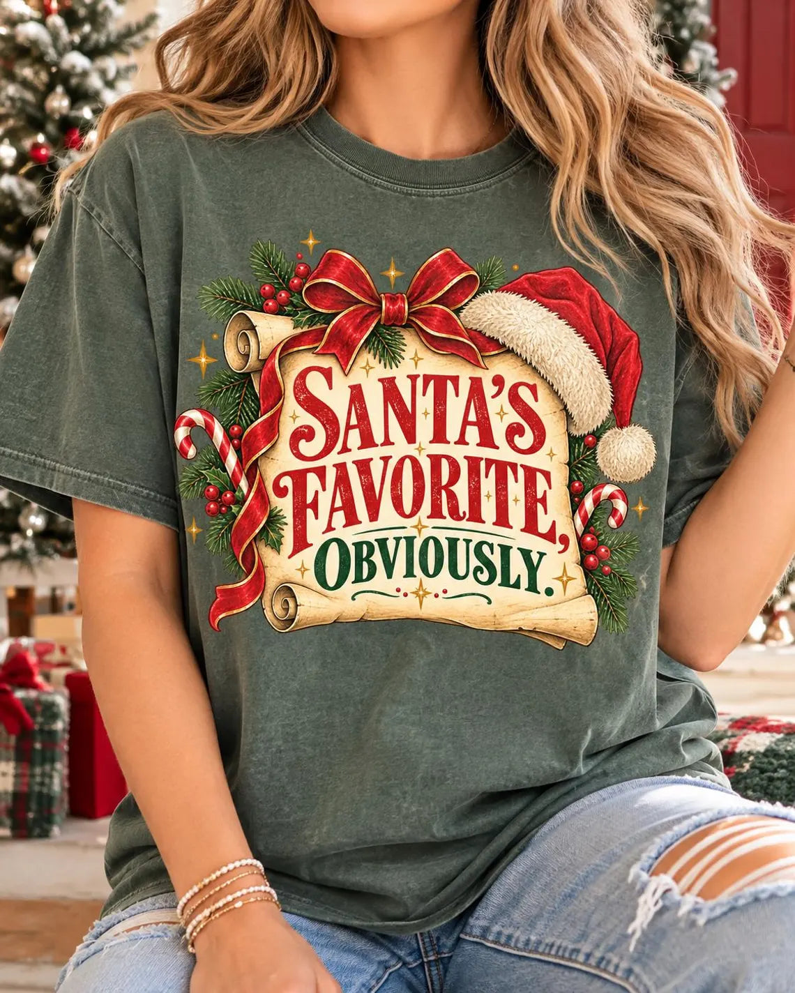 Santa's Favorite Obviously Sweatshirt, Funny Christmas Shirt, Vintage Santa Crewneck, Cute Holiday Sweatshirt, Christmas Gift for Her